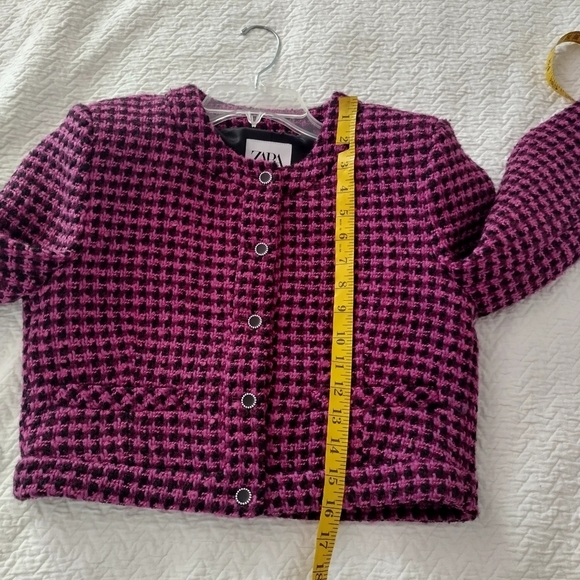 ZARA Cropped Tweed Jacket Houndstooth Printed Jacket Sz S - Picture 11 of 11